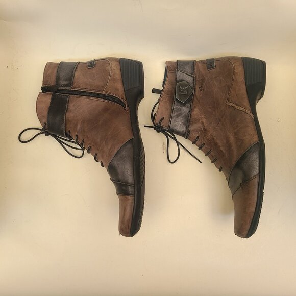 Vtg Dorking Brown & Black Leather Lace Up Ankle Boots Sz 39 Pointed Toe Witchy - Picture 6 of 14